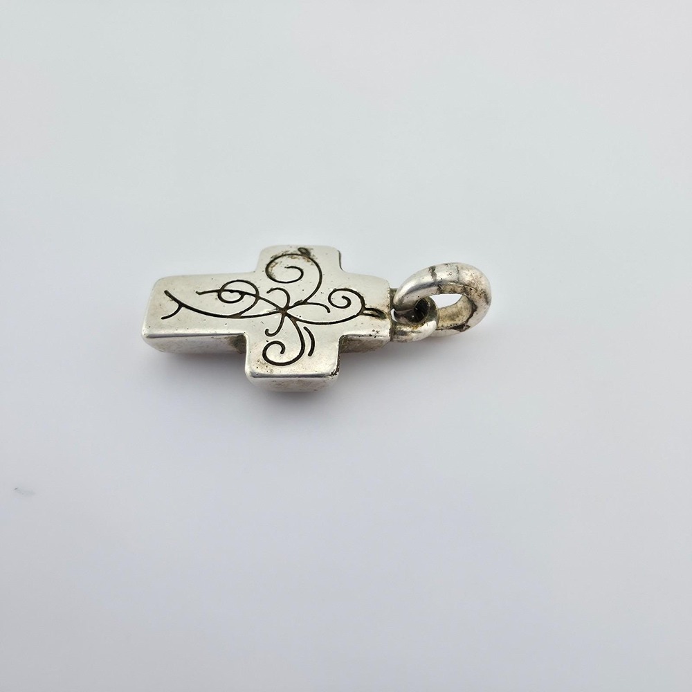 BRIGHTON 'Cross' Charm SWAROVSKI Crystals Chunky Frame Dangle Silver Plate - Picture 6 of 7